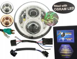 REC-parts 7 hüvelykes lámpa Drl karcálló Led Osram 144 lm/W 17/27W króm Harley-hoz