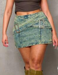 Prettylittlething Zöld-kék Egyenes Cipzáras Farmerszoknya Prettylittlething 48