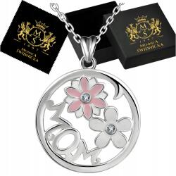 Mennica Świdnicka 925 „mom ezüst nyaklánc rózsaszín és fehér zománccal és cirkóniákkal Ajándék