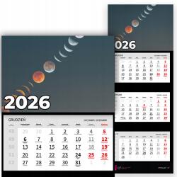 Plaka_TY Háromrészes naptár 2026 Irodai év Falra akasztható Természet Hold Minták (Kalendarz Ścienny 26 Księżyc Wzory)