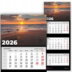 Háromrészes naptár 2026 Havi irodai fali napfelkelte Wz (Kalendarz 2026 Wschód Słońca Wzory)