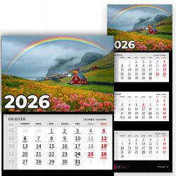 Plaka_TY Háromrészes Falinaptár 2026-re Függő Irodai Szivárvány Mix Minták (Kalendarz 2026 Rok Tęcza Mix Wz)