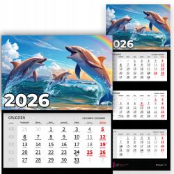 Plaka_TY Háromrészes Fali Naptár 2026 Irodai Év Függő Delfin Mix Minták (Kalendarz Rok 2026 Delfiny Wz)