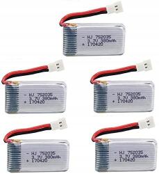 Yunique 5 db-os elemkészlet 3, 7 V 380 mAh Hubsan X4 H107c H107d H107L készülékhez 38X20X7, 5 mm