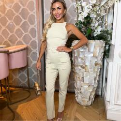 AX Paris Belted High Neck Cargo Jumpsuit - Stone