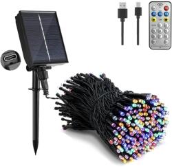 ProGarden 10, 8 m-es 240 LED-es fényfüzér, hybrid tölthető-napelemes, RGB színes, 8 világítási mód, időzíthető, távvezérlős (AEX100200)