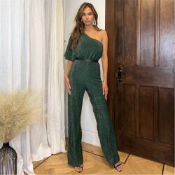 AX Paris Green Metallic One Shoulder Wide Leg Jumpsuit - Green