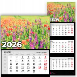 Plaka_TY Háromrészes Falinaptár 2026-ra Függő Irodai Virágok Mix Minták (Kalendarz 2026 Rok Kwiaty Mix Wz)