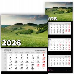 Plaka_TY Háromrészes naptár 2026 Irodai év Falra akasztható Természet Dombok Minták (Kalendarz Ścienny 26 Pagórki Wzory)