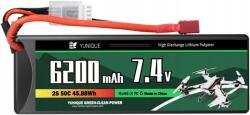  2 cellás Lipo akkumulátor 7, 4 V 6200 mAh 50 C, T-plug 137x46x24 mm, súly 246 g (B0DMK1B5P1)
