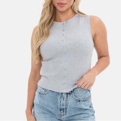 I Saw It First Ribbed Sleeveless Button Front Top - Grey Marl