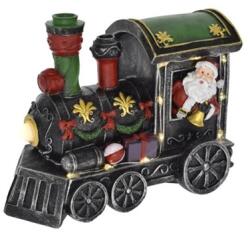  Karácsonyi mozdony Télapóval, LED-es, elemes, poly, 18x9, 2x14 cm, színes (AST6639)