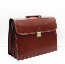 Maxmoda barna három rekeszes egyenes ráhajtós dupla varrásos bőr aktatáska