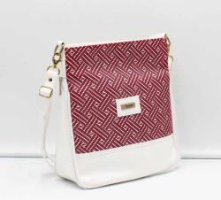 Prestige fehér / lakk / piros mintás bővíthető aljú női rostbőr válltáska