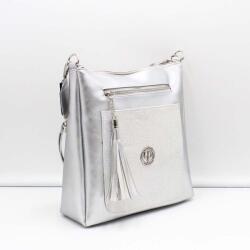 Prestige ezüst / hologramos elöl lapos zsebes női rostbőr válltáska