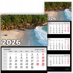 Plaka_TY Háromrészes naptár 2026 Irodai év Falra akasztható Természet Tengerpart Minták (Kalendarz Ścienny 26 Plaża Wzory)