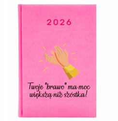 FunnyCase Naptár Rózsaszín A5 2026 Pedagógusnapi Ajándék A "Bravó" Hatalom (Kalendarz Różowy Twoje "Brawo" Ma Moc)