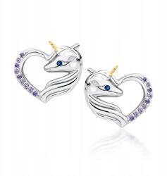 Sentiell Fülbevaló pr 925 unikornis szív strasszokkal Lila (Z1728EGR_VBL)