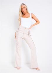 Missy Empire Cut Out Lace Up Flared Trouser - Beige