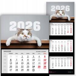  Háromrészes naptár 2026 Irodai év Függő Fali Vicces Macska Minták (Kalendarz 2026 RokŚmieszny Kot Wz)