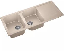 AXIS KITCHEN A-POINT 200 kétmedencés csepegtetőtálcás gránit mosogató szifonnal, bézs, megfordítható, beépíthető (11A.AT200.88A.0011A)