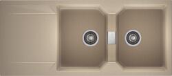 AXIS KITCHEN KRONOS 200 kétmedencés csepegtetőtálcás gránit mosogató automata dugóemelő, szifonnal, bézs, beépíthető (AX-1103)