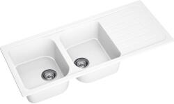 AXIS KITCHEN A-POINT 200 kétmedencés csepegtetőtálcás gránit mosogató szifonnal, fehér, megfordítható, beépíthető (11A.AT200.88A.0011A)