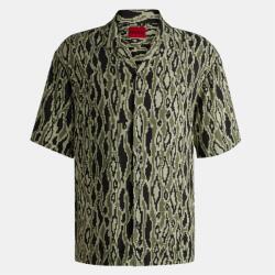 HUGO BOSS Риза с къс ръкав Hugo Men's Espino Red Geometric Short Sleeve Tailored Fit Shirt - Open Green 391