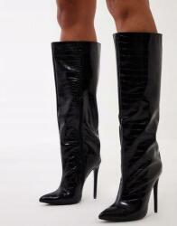  Fekete Magasszárú Csizma Magassarkú Mintás Prettylittlething 42-ES (CNC3444)