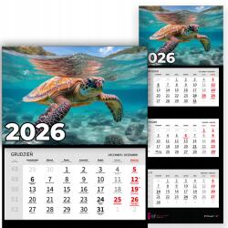 Plaka_TY Háromrészes Fali Naptár 2026 Irodai Év Lógó Teknős Minta Mix (Kalendarz Rok 2026 Żółw Wz)