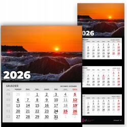 Háromrészes naptár 2026 Havi Irodai Fali Naplemente Minták (Kalendarz 2026 Zachód Słońca Wzory)