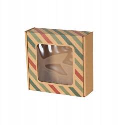 Ajándékdoboz Karton Ablakkal Karácsonyi Csíkos 15X15X5 CM 1 Db