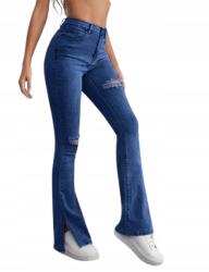 Shein Sötétkék Női Farmernadrág Kivágásokkal És Lyukakkal Harangok M 1HL (SZ2312061014559896)