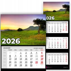 Plaka_TY Háromrészes naptár 2026 Irodai év Falra akasztható Természet Tájkép Minták (Kalendarz Ścienny 26 Pejzaż Wzory)