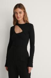 NA-KD Fekete Hosszú Ujjú Felső Kivágás Aszimmetrikus Nyakkivágás Sima Na-kd S