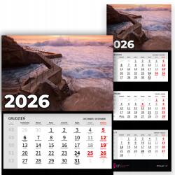 Plaka_TY Háromrészes Naptár 2026 Irodai Év Falra Akasztható Természet Hullámok Minták (Kalendarz Ścienny 26 Fale Wzory)