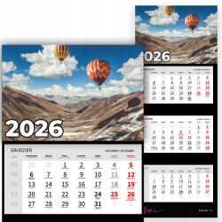 Plaka_TY Háromrészes Naptár 2026 Irodai Év Falra Akasztható Természet Léggömbök Minták (Kalendarz Ścienny 26 Balony Wzory)