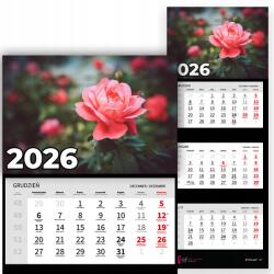 Plaka_TY Háromrészes Falinaptár 2026 Irodai Év Függő Rózsaszín Virág Mix Wz (Kalendarz 2026 Rok Różowy Kwiat Wzory)