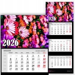  Háromrészes Falinaptár 2026 Virágok Rózsaszín Lila Ajándék MIX Minták (Kalendarz Ścienny 2026 KWIATY RÓŻ FIOLET)