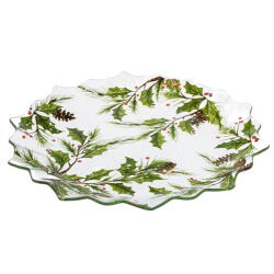 Dakls Üvegtányér 29, 5x29, 5x2, 2cm, karácsonyi ágakkal (DOR21007)