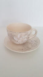 Vanilia Domború mintás jumbobögre, virágos natúr, kerámia, kézzel festett 5dl (V-K-31-09)