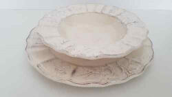 Vanilia Domború mintás mélytányér, virágos natúr, kerámia, kézzel festett (V-K-31-24)