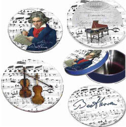 Fridolin Poháralátét fém-parafa 4db-os szett dia 9, 5cm, fémdobozban, Beethoven