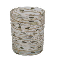 Gehlmann Üveg mécsestartó levelekkel és zsinórral, 10x10x12cm (22403302)