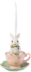 Clayre & Eef Függődísz nyuszi csészében tojással 9x9x11cm, húsvéti függődísz