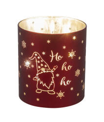 Gehlmann Piros üveghenger, LED-es átvilágítós mécses, HoHoHo manós, 9x9x10cm (22405386)