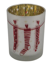 Gehlmann Piros zoknis üveg mécsestartó 10x10x12, 5cm (22405254)