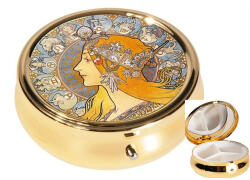 Fridolin Gyógyszeres fémdoboz 3 fakkos, 6x2, 1cm, Mucha: Zodiak