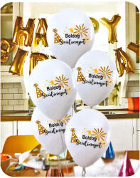  Boldog szülinapot csákós fehér szülinapi latex lufi 5db-os