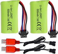  2 db 7, 4 V-os 500 mAh-s akkumulátor EC16 DE85-höz Rc hajóhoz Usb töltő (B0FCD62XHS)
